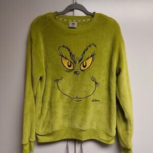 Dr. Seuss "The Grinch" Soft Plush Fuzzy Green Sweater Women's Medium